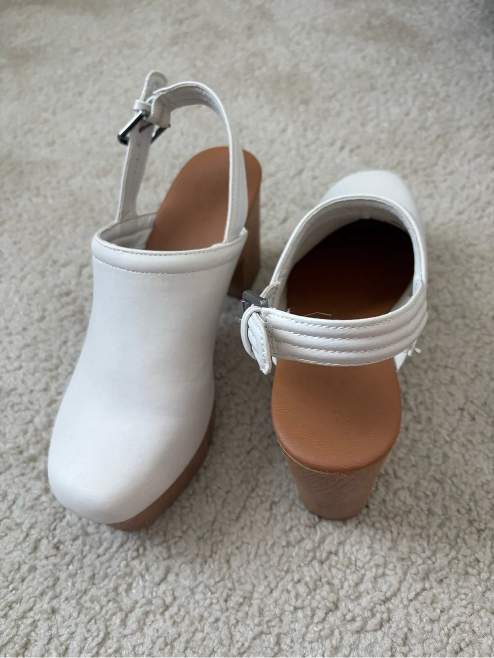 White Leather Slingback Platform Heels - Stylish Womens Footwear